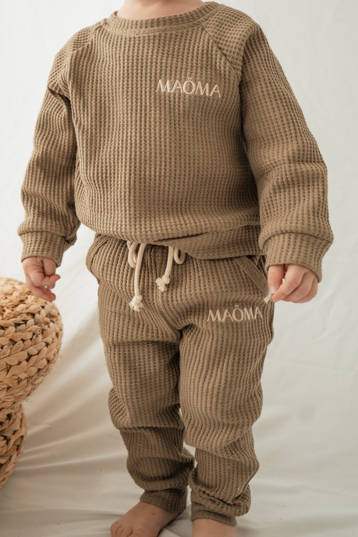 Ensemble gaufré à 2 pièces manches longues pour enfant - Olive