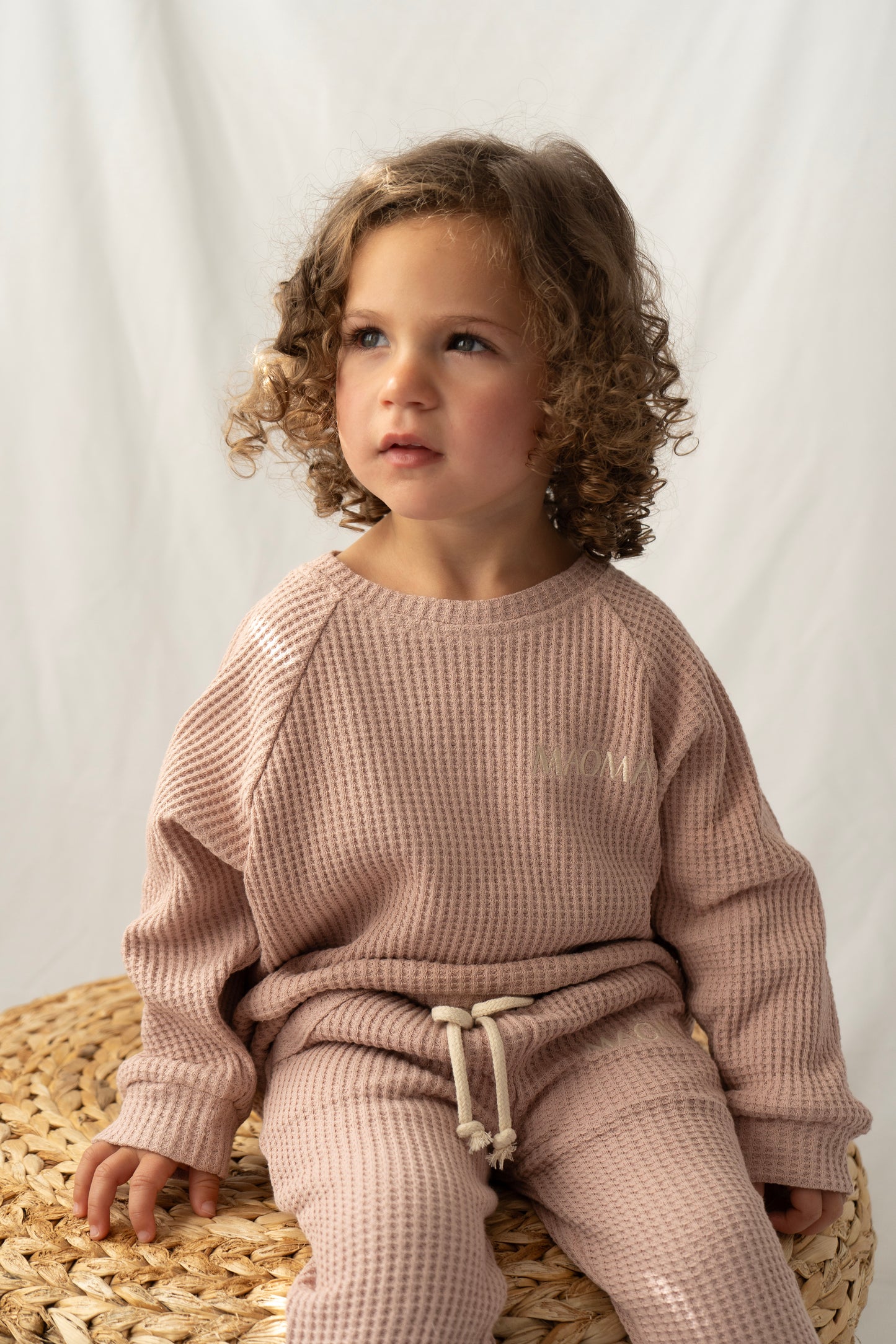 Ensemble gaufré à 2 pièces manches longues pour enfant - Blush