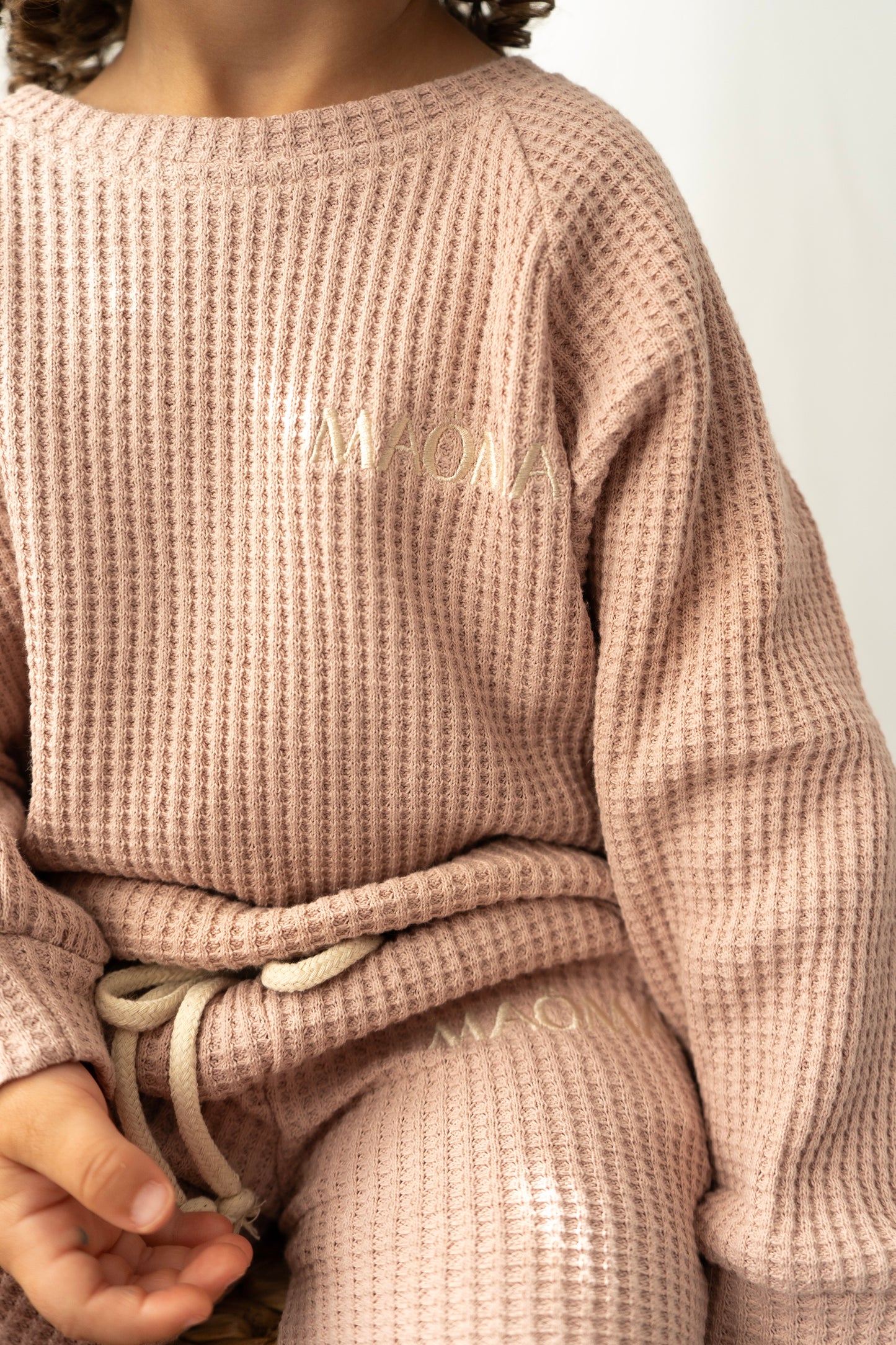 Ensemble gaufré à 2 pièces manches longues pour enfant - Blush