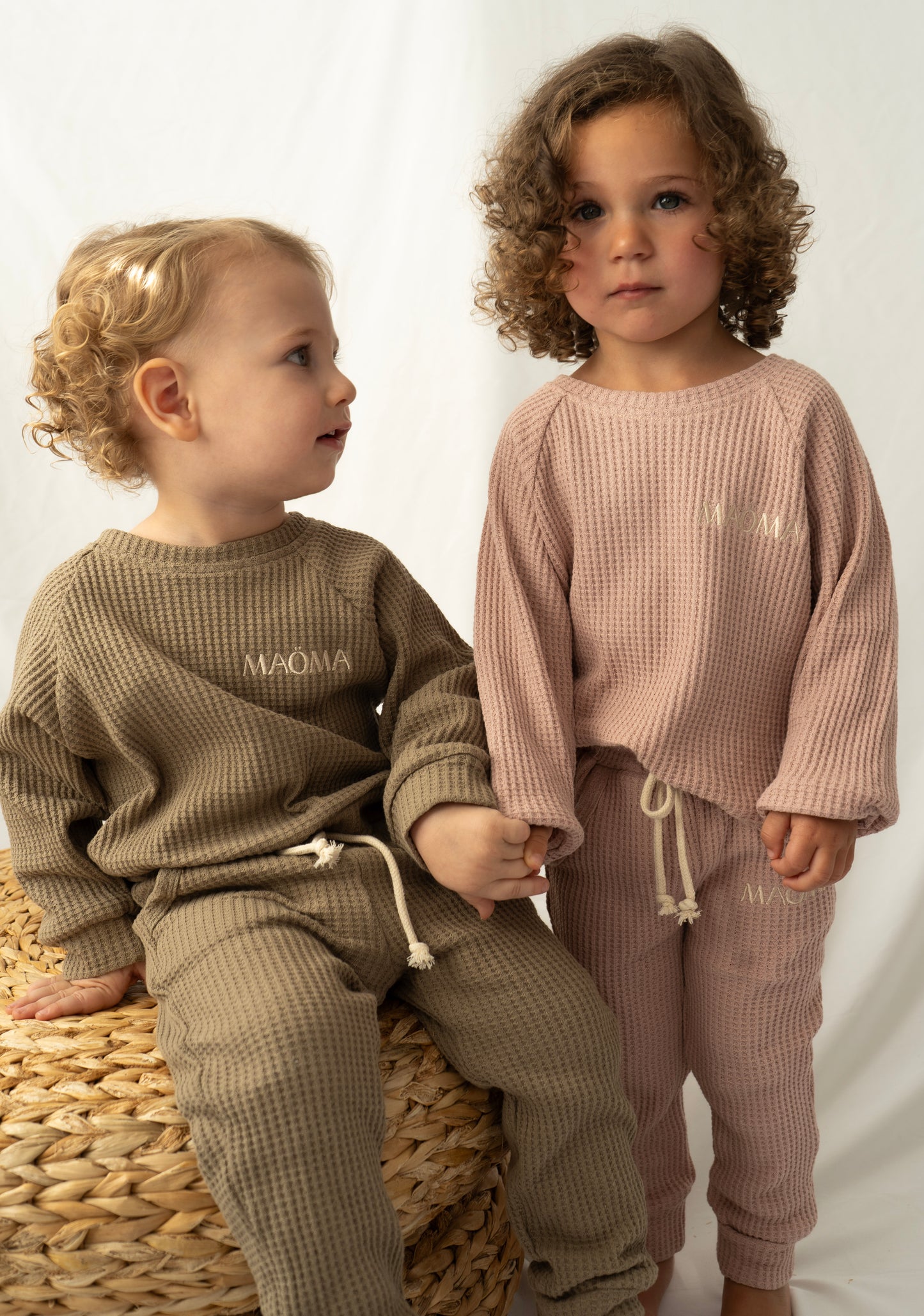 Ensemble gaufré à 2 pièces manches longues pour enfant - Blush