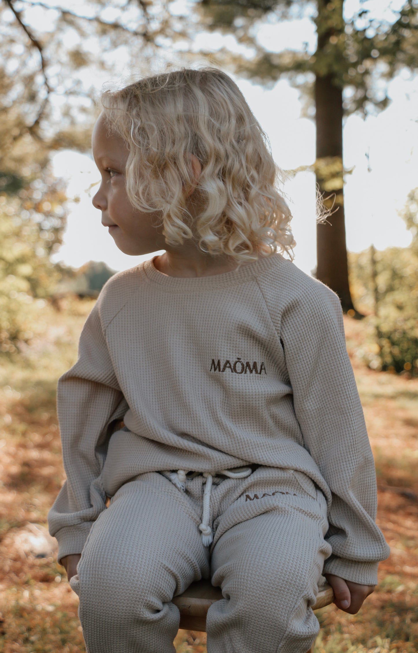 Ensemble gaufré à 2 pièces manches longues pour enfant - Beige