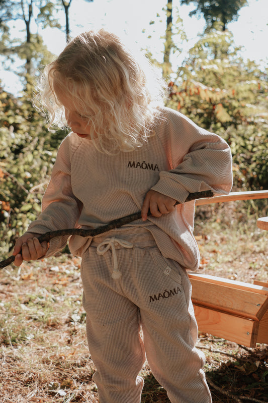 Ensemble gaufré à 2 pièces manches longues pour enfant - Beige