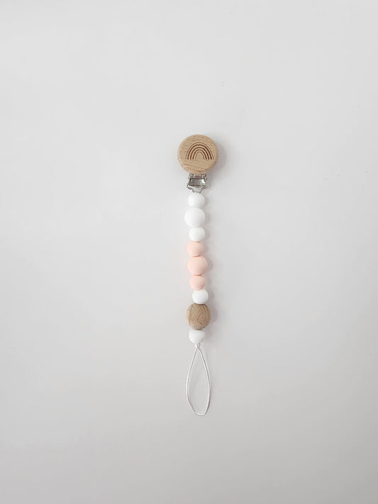 Attache-suce en perles de silicone - Blanc, rose et bois